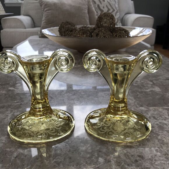Vintage Yellow Topaz Forstoria Versailles Candle Holders - Picture 1 of 5